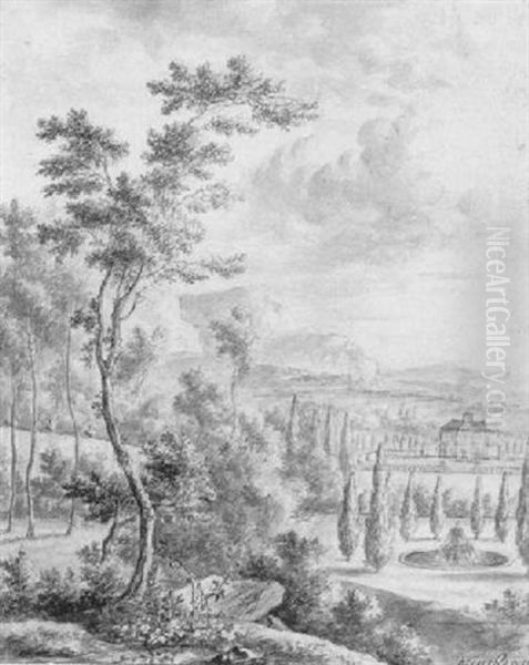 A Hilly Landscape With A Country House Oil Painting by Frederick De Moucheron