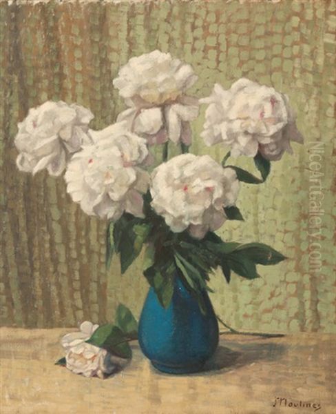 White Camelias Oil Painting by Ernest Moulines