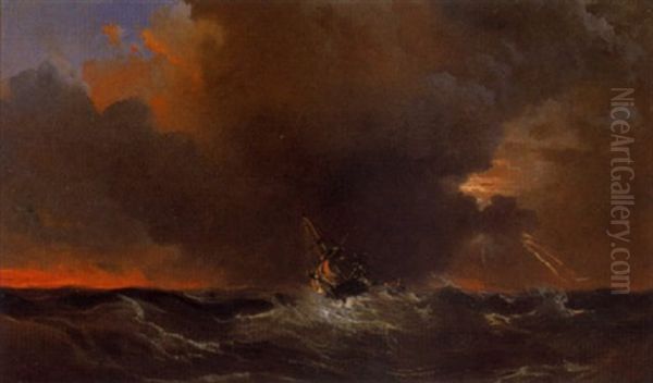 Bateaux Dans La Tempete Oil Painting by Charles Louis Mozin