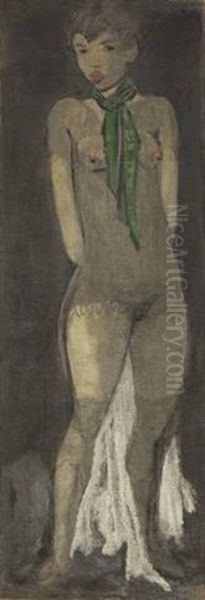 Madchen Mit Grunem Schal (elfriede Timm) / Stehender Madchenakt (maschka Mueller) (beidseitig Bemalt) Oil Painting by Otto Mueller