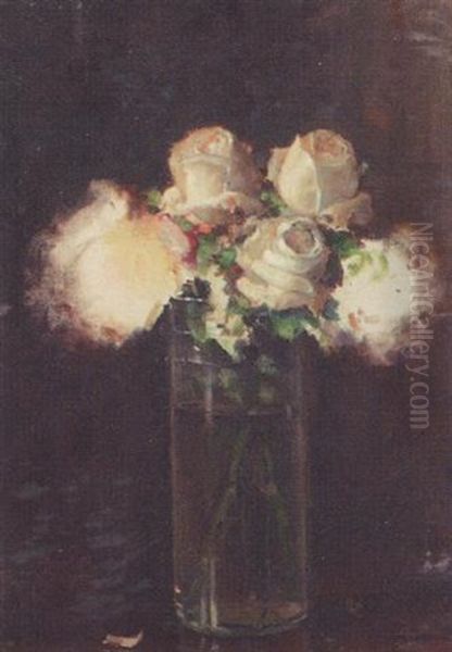 Le Bouquet De Roses Blanches Oil Painting by Jules Alexis Muenier