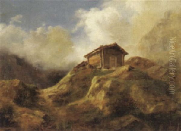 Alphutte Auf Einem Felsen Oil Painting by Jost Anton Muheim
