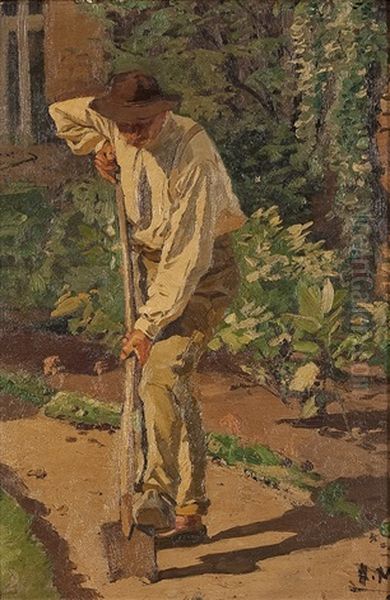 Bei Der Arbeit Oil Painting by Hugo Muehlig