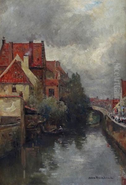 Quay St-augustine, Bruges Oil Painting by John Muirhead