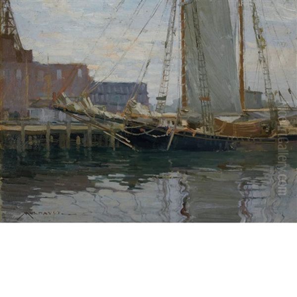 Gloucester Harbor (gray Day) Oil Painting by Frederick J. Mulhaupt