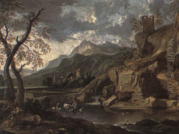 Le Passage Du Gue Oil Painting by Pieter Mulier the Younger