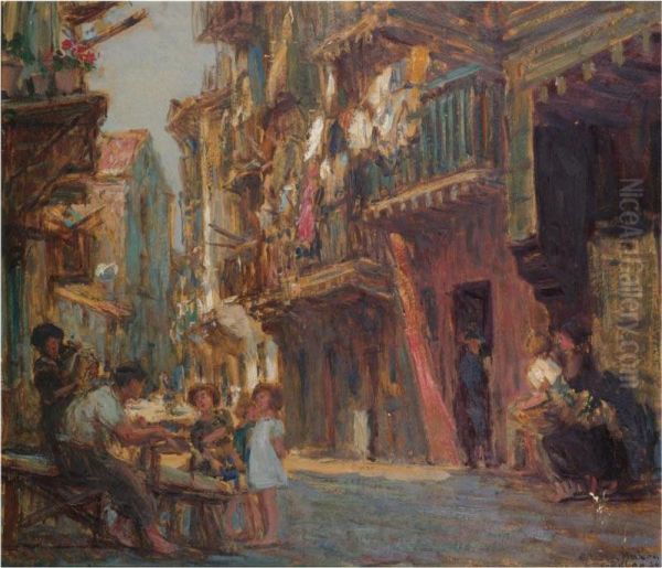 Busy Street Scene, Mahon Oil Painting by Gonzalo Bilbao Martinez