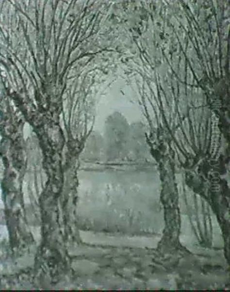 Am Fluss. Weiden Am Flussufer Oil Painting by Alfons Muller