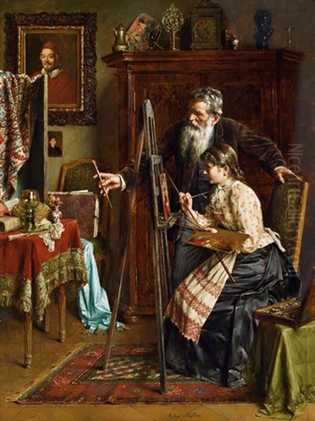 Die Malstunde Oil Painting by Anton Mueller
