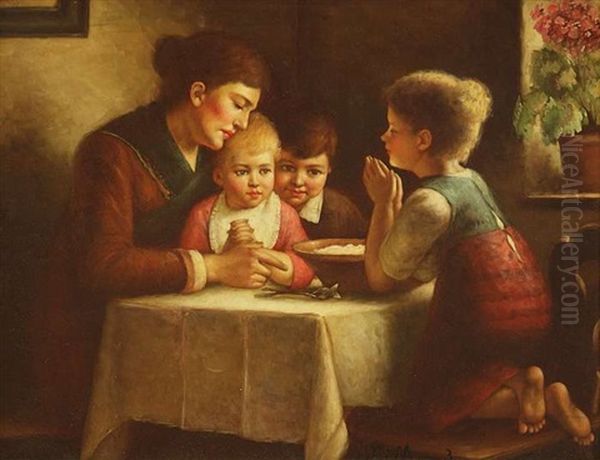 Tischgebet Oil Painting by Emma (Edle von Seehof) Mueller