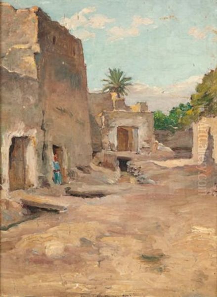 Village D'afrique Du Nord Oil Painting by Fritz Muller