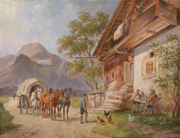 An Invitation To Stop Oil Painting by Ludwig Mueller-Cornelius