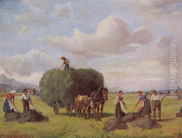 Heuernte In Den Voralpen Oil Painting by Ludwig Mueller-Cornelius