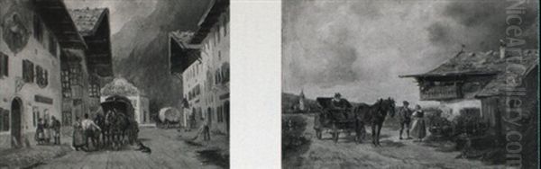 Strasenszene In Mittenwald Oil Painting by Ludwig Mueller-Cornelius