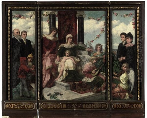 A Family Altarpiece (triptych) Oil Painting by Victor Mueller-Garanta