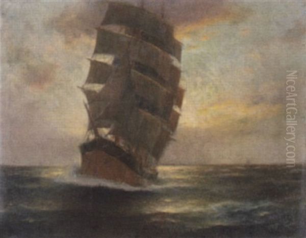 Windjammer Unter Vollen Segeln Oil Painting by Franz Mueller-Gossen