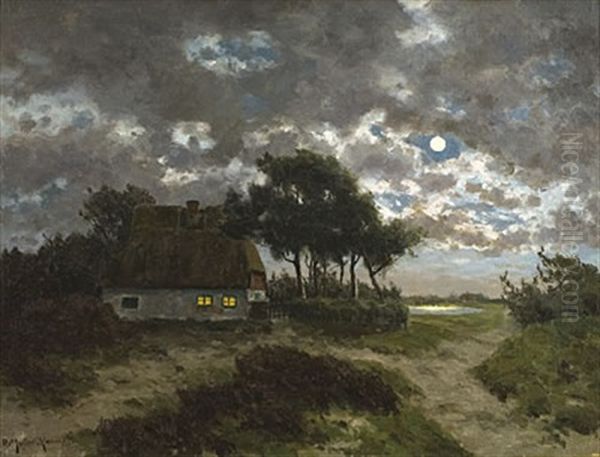 Aufgehender Mond Uber Dem Bodden Oil Painting by Paul Mueller-Kaempff