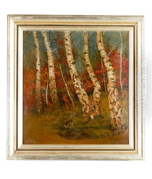 Study Of Birch Wood Trees Oil Painting by Oskar Mulley