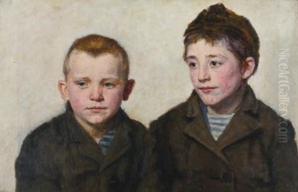 Schoolboys From Anglet Oil Painting by Emilie (Caroline E.) Mundt