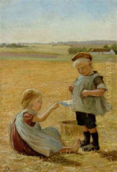 To Legende Born Pa Marken Oil Painting by Emilie (Caroline E.) Mundt