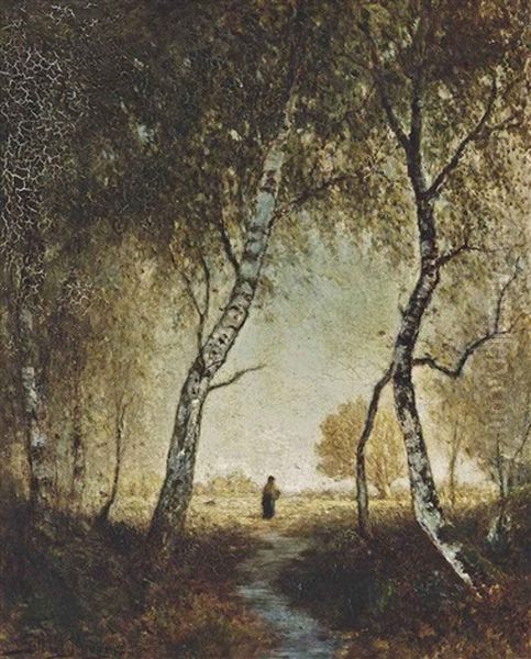 A Peasant In A Forest Clearing Oil Painting by Gilbert Munger