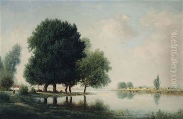 A Quiet Day On The River Oil Painting by Gilbert Munger