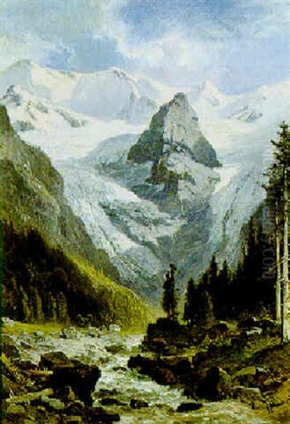 Gebirgslandschaft Oil Painting by Leopold Munsch