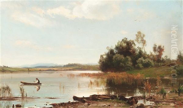 Lakeview Oil Painting by Magnus Hjalmar Munsterhjelm