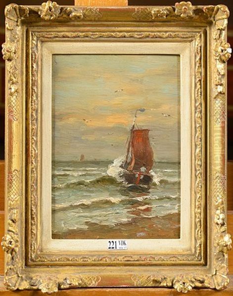 Chalutier En Bord De Mer Oil Painting by Gerhard Arij Ludwig Morgenstje Munthe