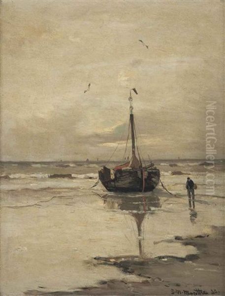A Bomschuit At Low Tide Oil Painting by Gerhard Arij Ludwig Morgenstje Munthe