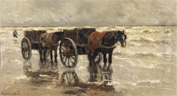 Shell Fisher On The Beach Oil Painting by Gerhard Arij Ludwig Morgenstjerne Munthe