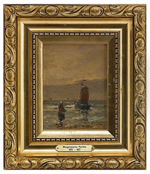 Segelbat Vid Strand Oil Painting by Gerhard Arij Ludwig Morgenstjerne Munthe