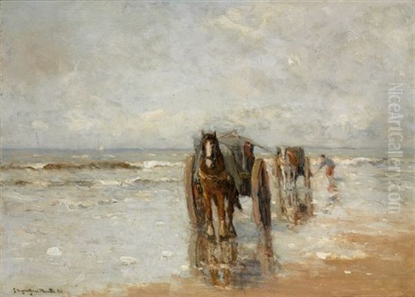 A Shell Fisher In The Breakers Oil Painting by Gerhard Arij Ludwig Morgenstjerne Munthe