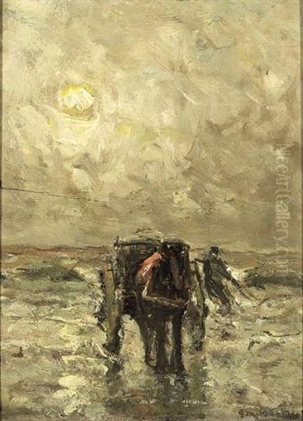 A Shell Fisher With His Carriage On The Beach Oil Painting by Gerhard Arij Ludwig Morgenstjerne Munthe