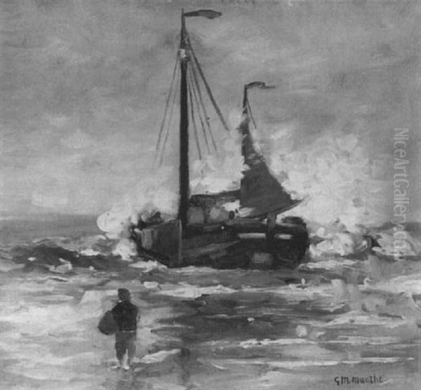 Fischerboote Am Strand Oil Painting by Gerhard Arij Ludwig Morgenstje Munthe