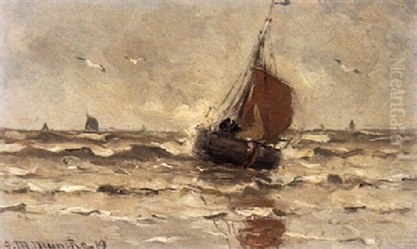 Bomschuiten At Sea Oil Painting by Gerhard Arij Ludwig Morgenstjerne Munthe