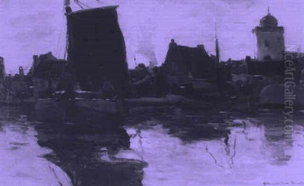 Harbour Scene, Evening Oil Painting by Gerhard Arij Ludwig Morgenstjerne Munthe
