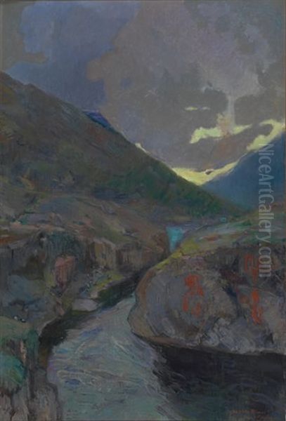 De Rode Runer Oil Painting by Gerhard Munthe