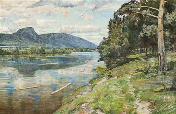 Elvelandskap, Osterdalen Oil Painting by Gerhard Munthe