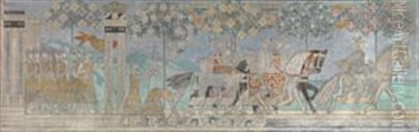Brudefolget Pa Veien Gjennom Frankrike Fra Kristinafrisen Oil Painting by Gerhard Munthe