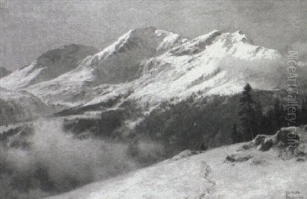 Misty Morning In The Alps Oil Painting by Gerhard Peter Franz Vilhelm Munthe