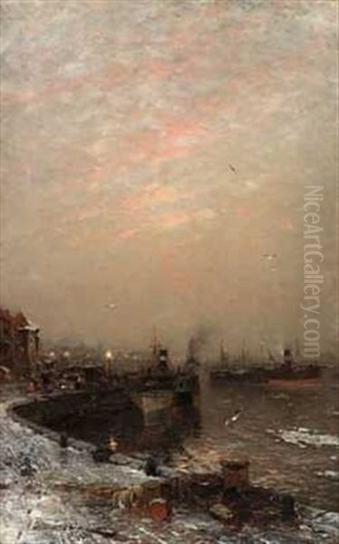 Vinterdag I Havnen Oil Painting by Ludwig Munthe