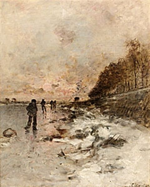 Vintermotiv Med Skridskoakare Oil Painting by Ludwig Munthe