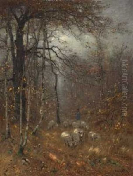 Gjeter Med Sauer Oil Painting by Ludwig Munthe
