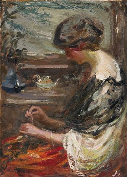 The Needleworker Oil Painting by Josephine Mary Muntz Adams