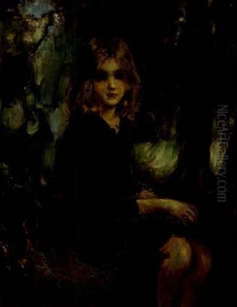 Young Girl In A Landscape Oil Painting by Laura Adeline Muntz
