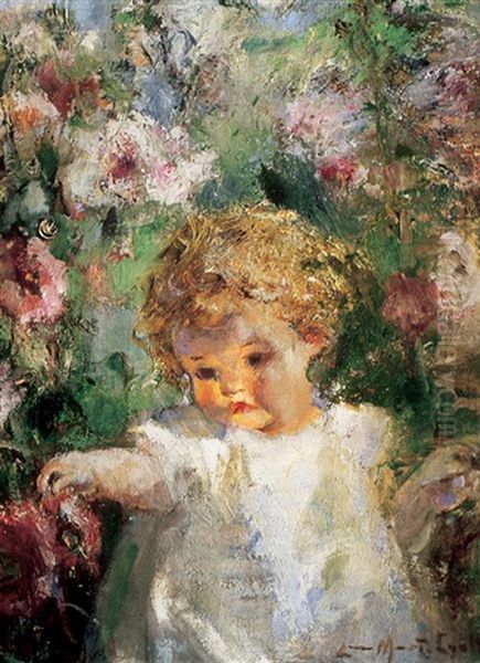 Young Girl In A Garden Oil Painting by Laura Adeline Muntz