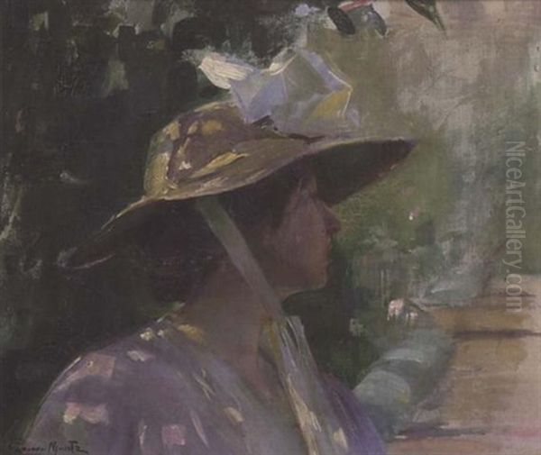 Woman In A Wide-brimmed Hat Oil Painting by Laura Adeline Muntz