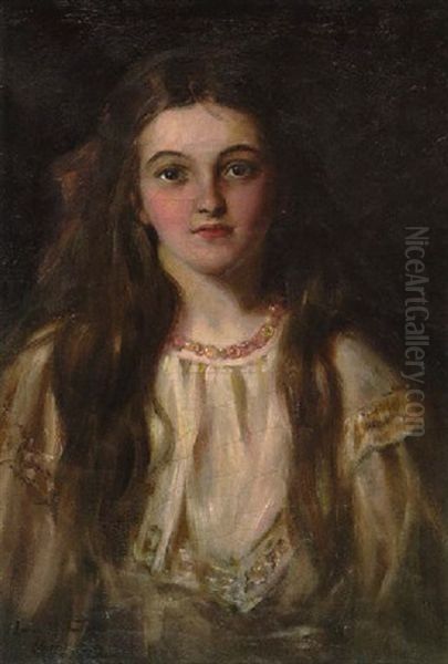 Young Girl In Cream Dress Oil Painting by Laura Adeline Muntz-Lyall