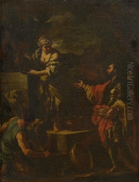 Rebecca Et Eliezer (after Solimena) Oil Painting by Francesco de Mura
